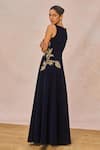 Shop_Masaba_Navy Crepe Embroidery, Sequins Square Neck Dil Jaanta Hai Gown _at_Aza_Fashions