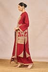 Shop_Masaba_Red Silk, Organza Embroidery, Metallic Thread Round Lal Chaand Kinara Kurta Set _Online_at_Aza_Fashions