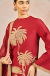 Buy_Masaba_Red Silk, Organza Embroidery, Metallic Thread Round Lal Chaand Kinara Kurta Set 