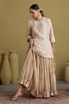 Buy_Vaaya_Gold Chanderi Silk Gota Patti, Tassels Crushed Lehenga _Online_at_Aza_Fashions
