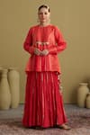 Buy_Vaaya_Red Silk, Chanderi, Brocade Gota Patti, Metallic Thread Round And Banarasi Tunic _at_Aza_Fashions