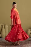 Vaaya_Red Silk, Chanderi, Brocade Gota Patti, Metallic Thread Round And Banarasi Tunic _at_Aza_Fashions