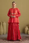 Buy_Vaaya_Red Chanderi Gota Patti, Tassels Crushed Mul Handwork Lehenga _at_Aza_Fashions