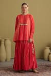 Vaaya_Red Chanderi Gota Patti, Tassels Crushed Mul Handwork Lehenga _Online_at_Aza_Fashions