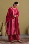 Buy_Vaaya_Fuchsia Brocade, Silk Zari Round Neck Banarasi Woven Kurta And Pant Set _at_Aza_Fashions