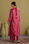 Shop_Vaaya_Fuchsia Brocade, Silk Zari Round Neck Banarasi Woven Kurta And Pant Set _at_Aza_Fashions