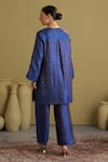 Shop_Vaaya_Blue Brocade, Silk Zari V-neck Banarasi Kurta And Pant Set _at_Aza_Fashions