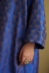 Vaaya_Blue Brocade, Silk Zari V-neck Banarasi Kurta And Pant Set _at_Aza_Fashions