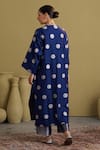 Shop_Vaaya_Navy Brocade, Silk, Tissue Piping Split V-neck Polka Dot Kurta And Pant Set _at_Aza_Fashions