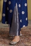 Vaaya_Navy Brocade, Silk, Tissue Piping Split V-neck Polka Dot Kurta And Pant Set _at_Aza_Fashions