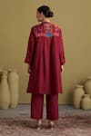 Shop_Vaaya_Burgundy Cotton, Silk, Brocade Applique, Zari, Patan Patola And Banarasi Jacket _at_Aza_Fashions