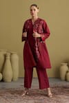 Buy_Vaaya_Burgundy Cotton, Silk, Brocade Applique, Zari, Patan Patola And Banarasi Jacket _at_Aza_Fashions