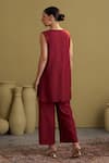 Shop_Vaaya_Burgundy Silk, Handloom Cotton V-neck Handwoven Sleeveless Tunic And Pant Set _at_Aza_Fashions