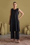 Buy_Vaaya_Black Handloom Cotton, Silk Round Neck Handwoven Tunic And Pant Set _at_Aza_Fashions