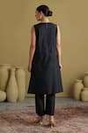 Shop_Vaaya_Black Handloom Cotton, Silk Round Neck Handwoven Tunic And Pant Set _at_Aza_Fashions