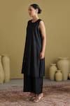 Shop_Vaaya_Black Handloom Cotton, Silk Round Neck Handwoven Tunic And Pant Set _Online_at_Aza_Fashions