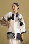 Vaaya_Ivory Silk, Brocade, Tissue Applique, Embroidery Mulberry Patchwork Jacket _Online_at_Aza_Fashions