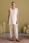 Buy_Vaaya_Ivory Silk Round Neck Mulberry Sleeveless Tunic With Pant _at_Aza_Fashions
