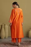 Shop_Vaaya_Orange Chanderi Silk Embroidery, Sequins, Metallic Thread, And Resham Kurta Set _at_Aza_Fashions