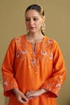 Vaaya_Orange Chanderi Silk Embroidery, Sequins, Metallic Thread, And Resham Kurta Set _at_Aza_Fashions