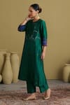 Shop_Vaaya_Green Chanderi , Embroidery, Mirrors, Morni Resham Abla Kurta Set _Online_at_Aza_Fashions