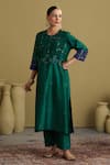 Vaaya_Green Chanderi , Embroidery, Mirrors, Morni Resham Abla Kurta Set _at_Aza_Fashions