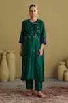 Vaaya_Green Chanderi , Embroidery, Mirrors, Morni Resham Abla Kurta Set _Online