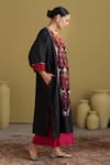 Vaaya_Black Cotton Embroidery Round Handwoven Ikat And Kacha Tanka Kurta & Pant Set _at_Aza_Fashions
