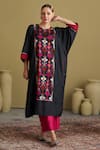 Buy_Vaaya_Black Cotton Embroidery Round Handwoven Ikat And Kacha Tanka Kurta & Pant Set _at_Aza_Fashions
