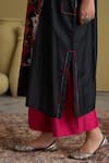 Shop_Vaaya_Black Cotton Embroidery Round Handwoven Ikat And Kacha Tanka Kurta & Pant Set 