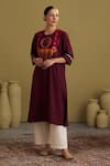 Buy_Vaaya_Red Silk, Chanderi Embroidery, Mirrors Round Neck Handwoven Kurta _at_Aza_Fashions