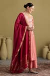 Buy_Vaaya_Peach Silk, Chanderi Silk, Chanderi, Brocade Gota Geometric And Kurta Pant Set _at_Aza_Fashions