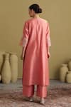 Shop_Vaaya_Peach Silk, Chanderi Silk, Chanderi, Brocade Gota Geometric And Kurta Pant Set _at_Aza_Fashions