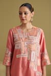 Buy_Vaaya_Peach Silk, Chanderi Silk, Chanderi, Brocade Gota Geometric And Kurta Pant Set _Online_at_Aza_Fashions