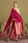 Shop_Vaaya_Peach Silk, Chanderi Silk, Chanderi, Brocade Gota Geometric And Kurta Pant Set _Online_at_Aza_Fashions