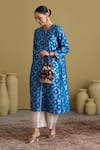 Vaaya_Blue Chanderi Silk Metallic Banarasi Katan Woven Floral Jaal Kurta And Pant Set _Online_at_Aza_Fashions