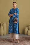 Shop_Vaaya_Blue Chanderi Silk Metallic Banarasi Katan Woven Floral Jaal Kurta And Pant Set _Online_at_Aza_Fashions