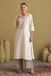Vaaya_Ivory Chanderi Silk Embroidery Round , Keyhole Dori Kurta Set _Online_at_Aza_Fashions