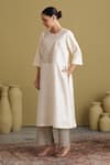 Buy_Vaaya_Ivory Chanderi Silk Embroidery Round , Keyhole Dori Kurta Set _Online_at_Aza_Fashions