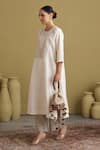 Vaaya_Ivory Chanderi Silk Embroidery Round , Keyhole Dori Kurta Set _at_Aza_Fashions