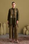 Shop_Vaaya_Olive Green Chanderi Silk, Tissue Sequins, Banarasi Reshmi And Tunic & Pant Set _Online_at_Aza_Fashions