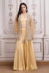 Buy_Mandira Wirk Resort_Gold Lurex, Georgette Sequins, Pearls, Beads Embroidered Jacket Skirt Set _at_Aza_Fashions