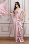 Buy_Mandira Wirk Resort_Pink Lycra Beads, Sequins, Embroidery Embellished Pre-draped Saree With Blouse _at_Aza_Fashions