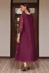 Shop_Vaayu_Purple Muslin, Cotton Embroidery V-neck Amethyst Bloom Dress _at_Aza_Fashions