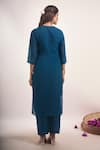 Shop_Samyukta Singhania_Teal Chanderi, Shantoon Embroidery, Beads, Sequins, Lace Round Mul Kurta Set _at_Aza_Fashions