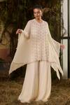Buy_Shashank Arya_Ivory Georgette, Crepe, Shantoon Embroidered Kaftan Kurta And Sharara Set _at_Aza_Fashions