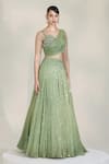 Libas Cafe by Nidhi & Ashish_Green Crepe Sequins, Embroidery Sweetheart Sage Luxe Draped Lehenga With Blouse _Online_at_Aza_Fashions