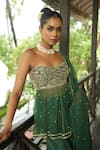 Shop_Enamour By Radha_Green Georgette, Silk Beads, Pearls, Embroidery, Strapless Kurta Sharara Set _Online_at_Aza_Fashions