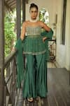 Buy_Enamour By Radha_Green Georgette, Silk Beads, Pearls, Embroidery, Strapless Kurta Sharara Set _at_Aza_Fashions