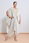 Shop_Keith Gomes_Gold Crepe Beads, Mirrors, Sequins, Embroidery Split V-neck And Kaftan _Online_at_Aza_Fashions